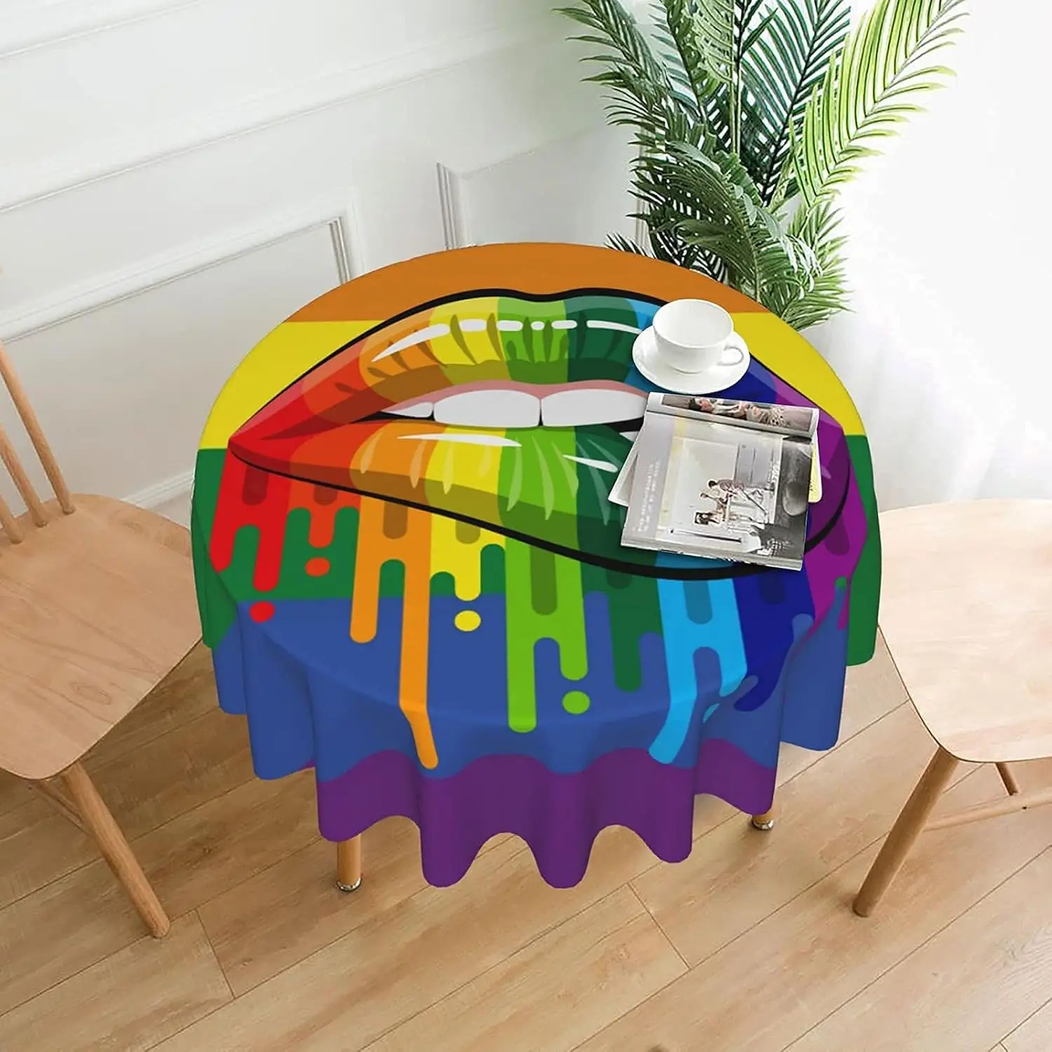Lips Round Tablecloth Thicken Desk Cloth Washable Table Cover Table Cloth for Kitchen Daily Dinning Party Tabletop Decor