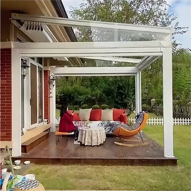 Modern Style Customized Aluminum Pergola with Retractable PVC Roof Rodent-Proof Features for Balcony Application