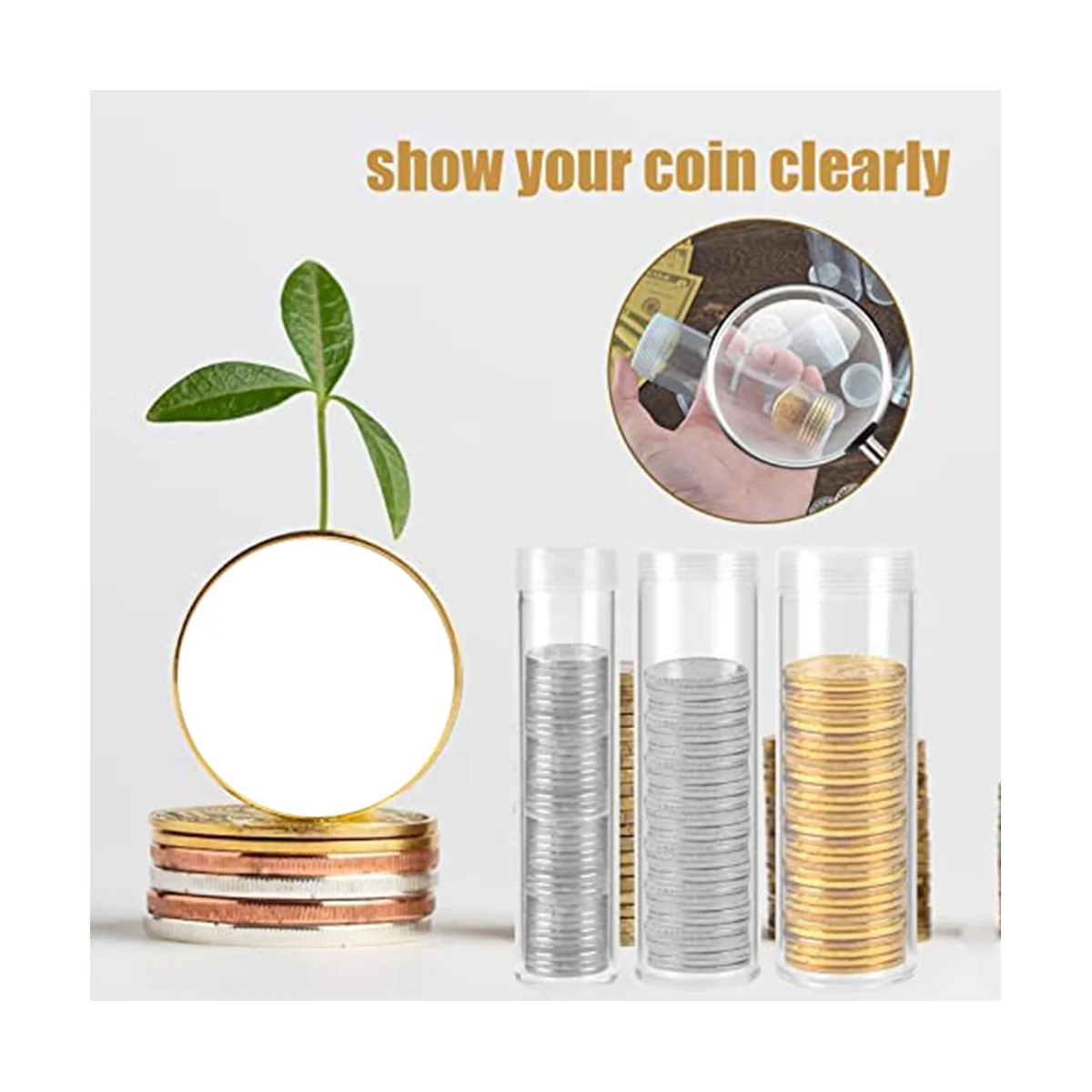 100Pieces Coin Tubes Assorted Sizes 10 Half-Dollar Coin Storage Tubes 60 Coin Storage Tubes Pennies 30 Quarter Coin Tube