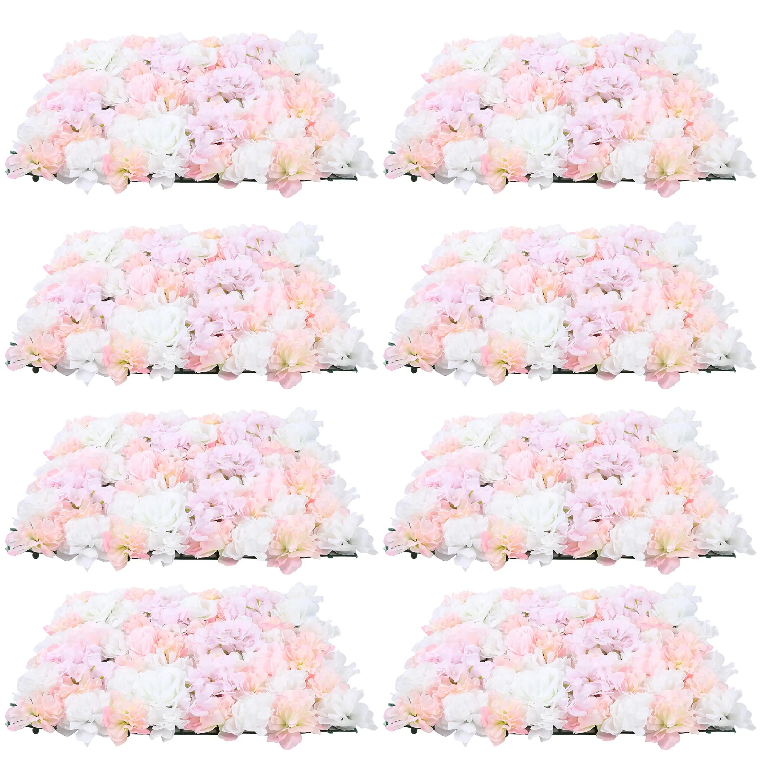 Loyalheartdy 8 pacotes de painéis de parede de flores artificiais 24 "x 16" rosa claro e branco falso hortênsia e rosa cenário de flores artificiais