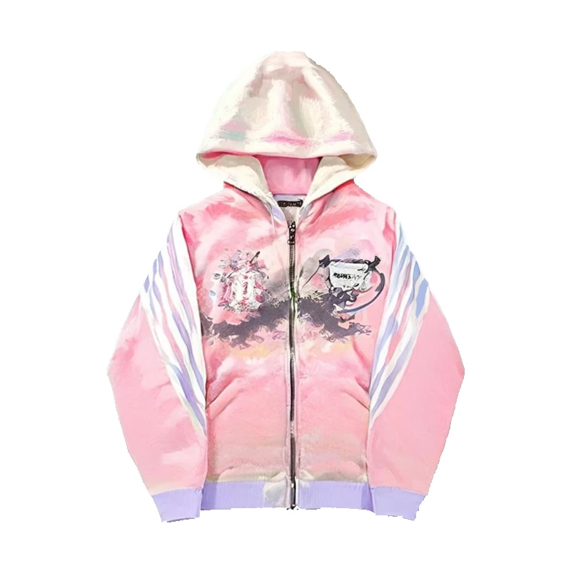 

Y2k Толстовка на молнии с буквенным графическим принтом, субкультура, унисекс, панк, готика, винтаж, повседневная толстовка с длинными рукавами для девочек, High Street