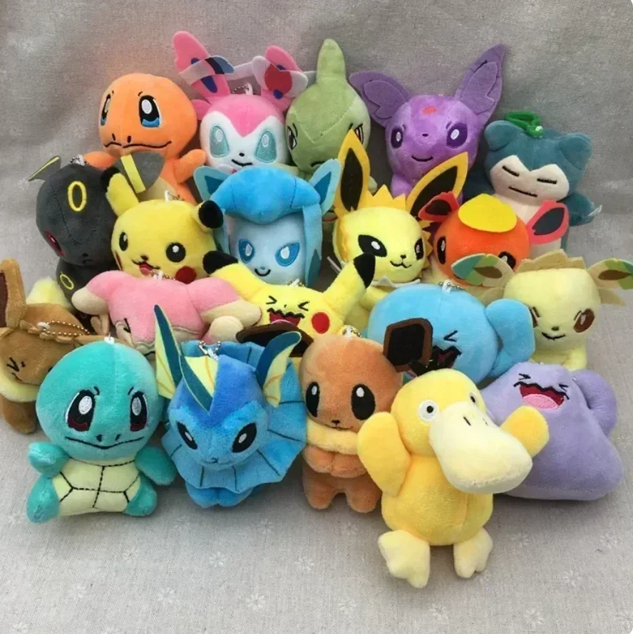 21PCs/set Snorlaxs Charmanders Eevees Plush Doll Pendant Stuffed BulbasaurSquirtle Pendant Plush Keychain