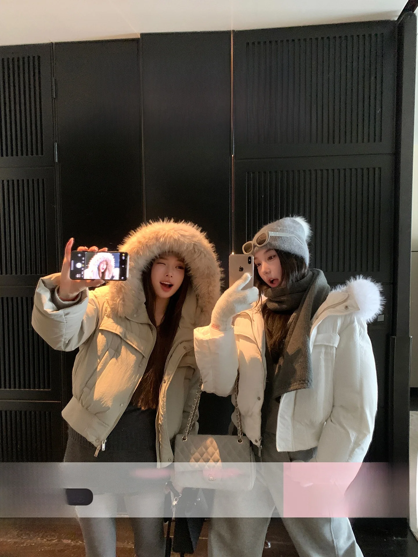 

Loose Parka Sle Du down Jaet with Fur Collar And Micro Crease White Du Feather Women's Casual Faion Coat