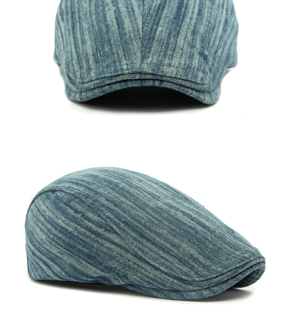 HT4724 Plus Größe Berets für Männer Frauen Neue Gewaschen Denim Baskenmütze Hut Einstellbare Ivy Flache Kappe Männlich Weiblich Frühling Herbst Baskenmütze Kappe – Detail 11
