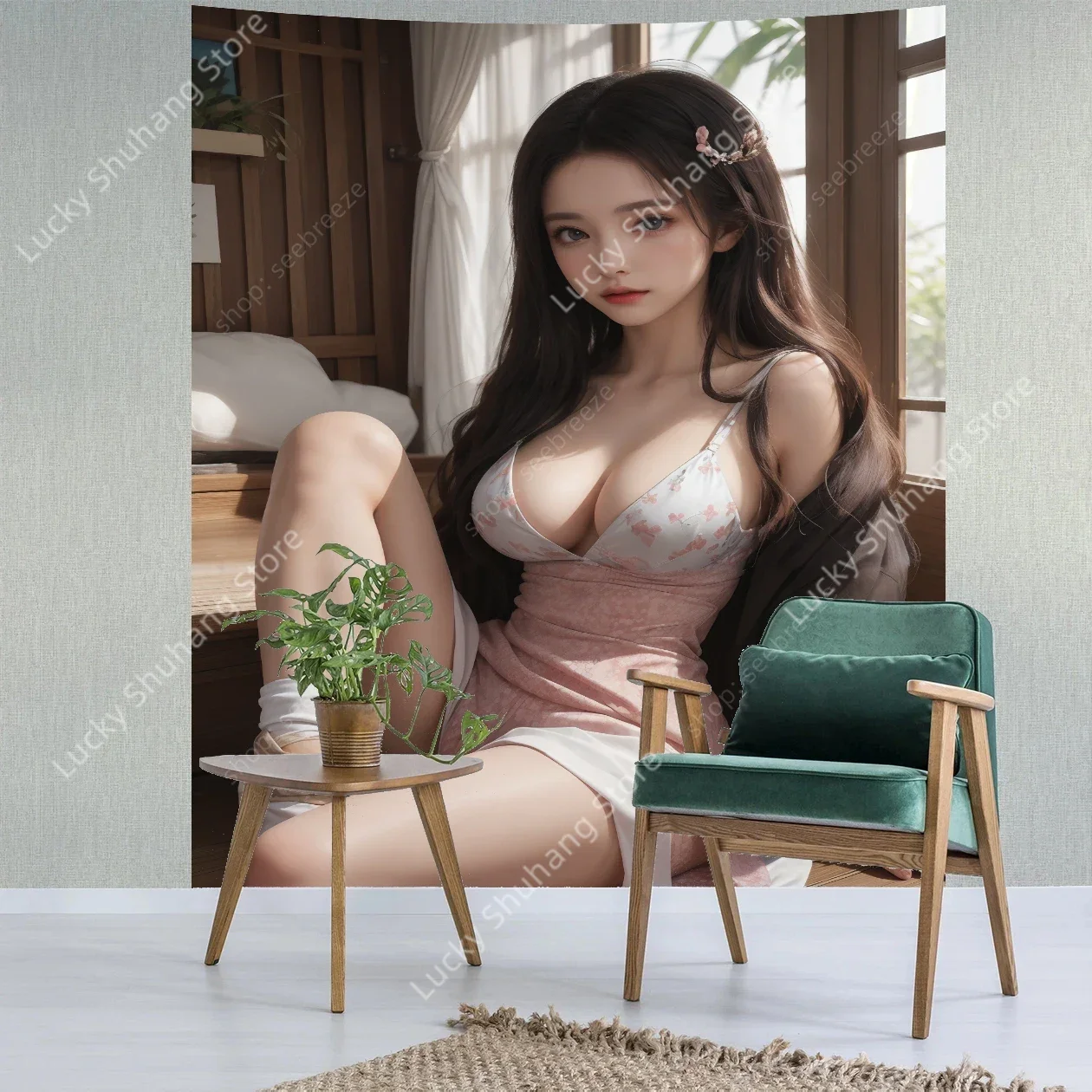 

Elegant Floral Tapestry Wall Art Graceful Woman in Dress Home Decor Living Room Bedroom Luxury Fabric Hanging Interior Design