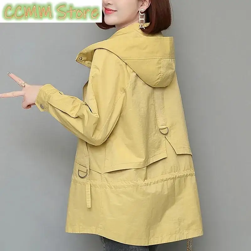 

New Mother's Windbreaker Women's Spring Autumn Middle-Aged Mother's Loose Thin Coat Korean Lining Trench Hooded 3XL