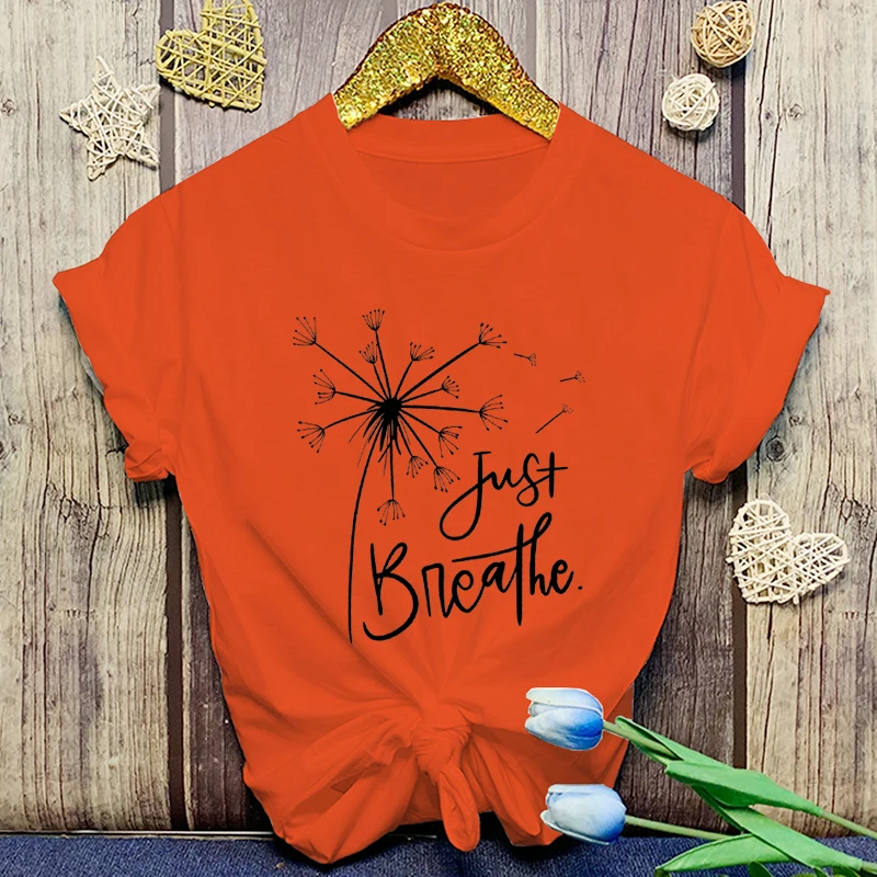 Fashion Unisex T-Shirt Dandelion Just Breathe Print Designed Summer Tops Tees