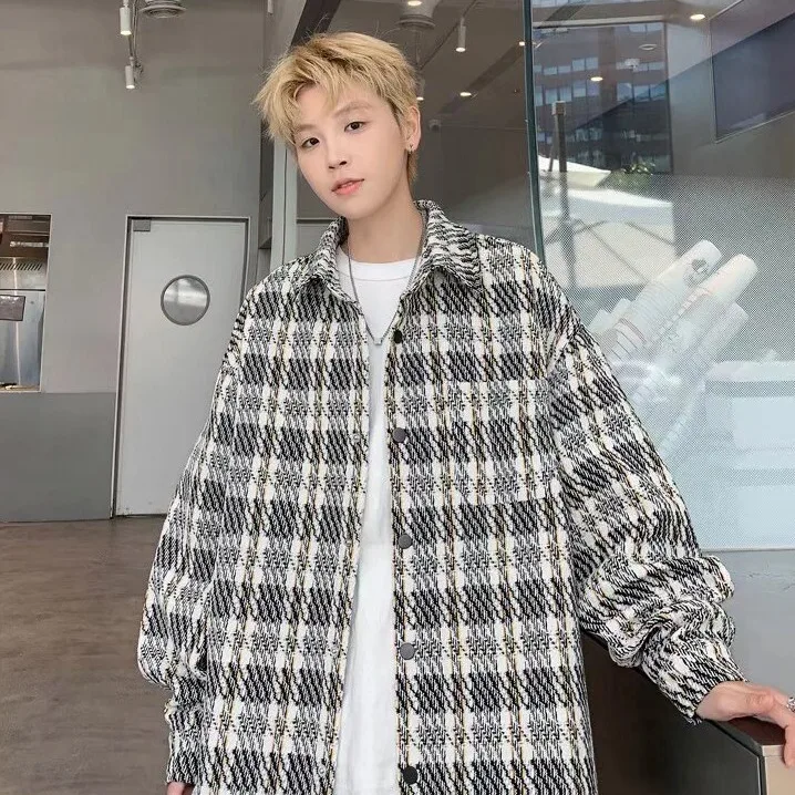 

Осень-зима, мужское повседневное свободное клетчатое куртка большого размера, маленькое пальто Fraance Sle, новинка 2025, высококачественное пальто с рисунком id