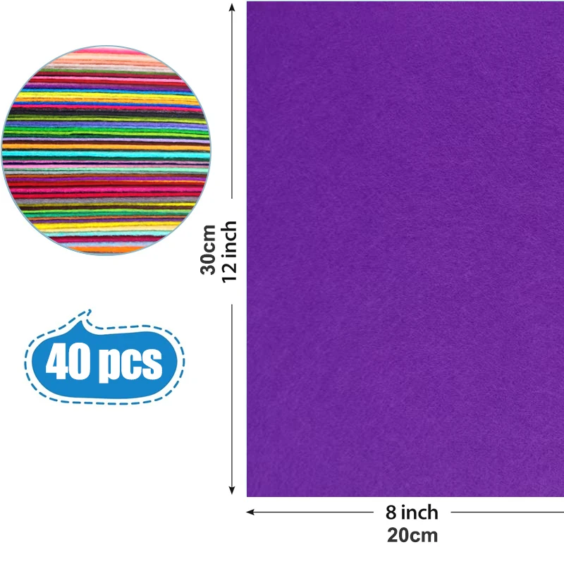 40 Pieces of 20X30Cm Handmade Felt Sheets, 1mm Thick Multi-Colored Non-Woven Fabric Set, with Sewing Needle and Thread Board, Suitable for DIY Sewing Projects, Holiday Decoration Accessories - Halloween, Christmas, Val