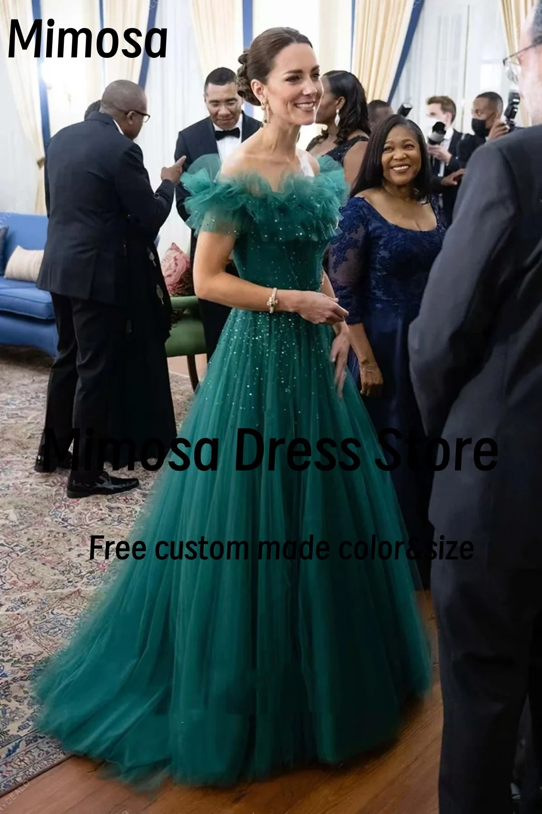 Mimosa Bespoke Occasion Dress Celebrity Women Ruffles Off Shoulder Prom Dresses Beading Tulle Evening Party Gowns Customized