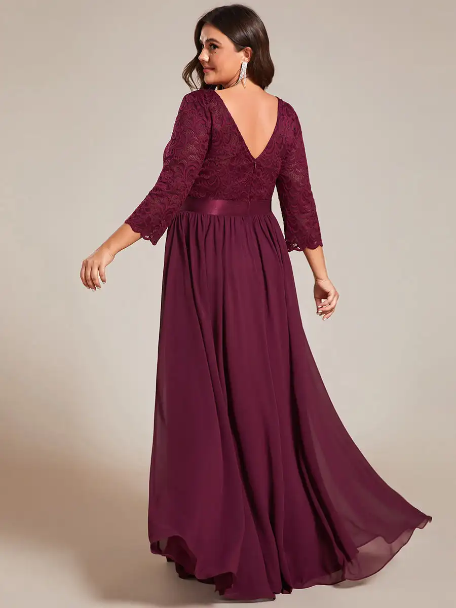 Plus Size Evening Dresses O-Neck Bridesmaid 2024 Ever Pretty with Navy Blue Long Lace Chiffon Sleeve Elegant Dresses for Women