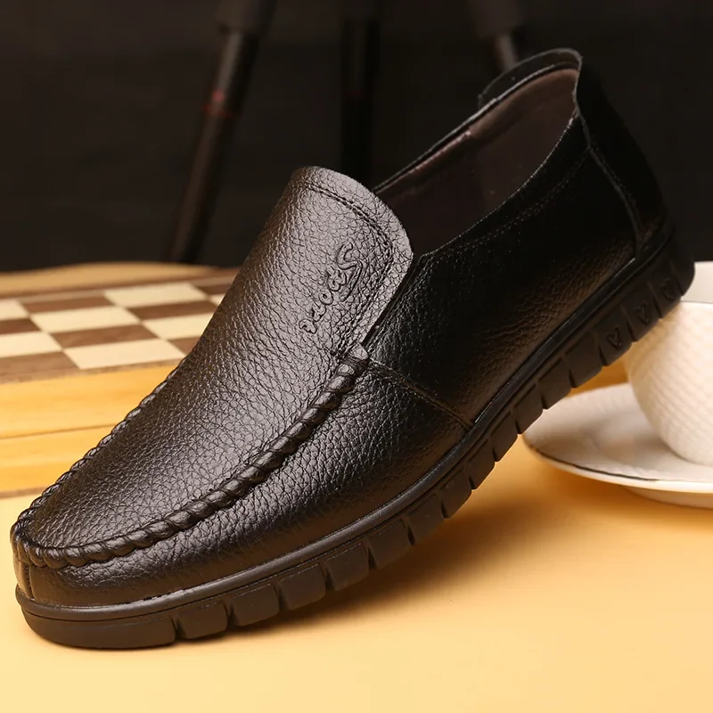 Men Shoes New Top Layer Cowhide Men Simple Versatile Breathable Casual Leather Shoes Driving Shoes