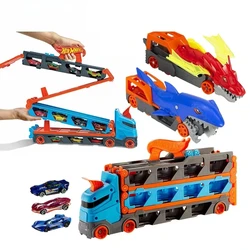 Original Hot Wheels Car Speedway Hauler Storage Carrier Drag Race Track Kids Boys Shark Chomp Transporter Toys for Children Gift