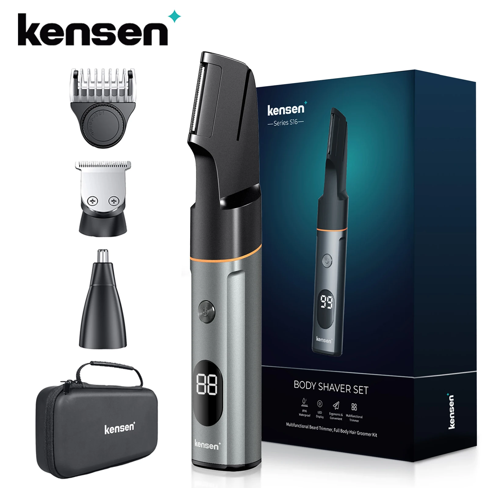 Kensen-Rasoir électrique 3 en 1 S16 pour hommes, tondeuse à barbe et à cheveux, machine de découpe de cheveux étanche IPX6, barbier