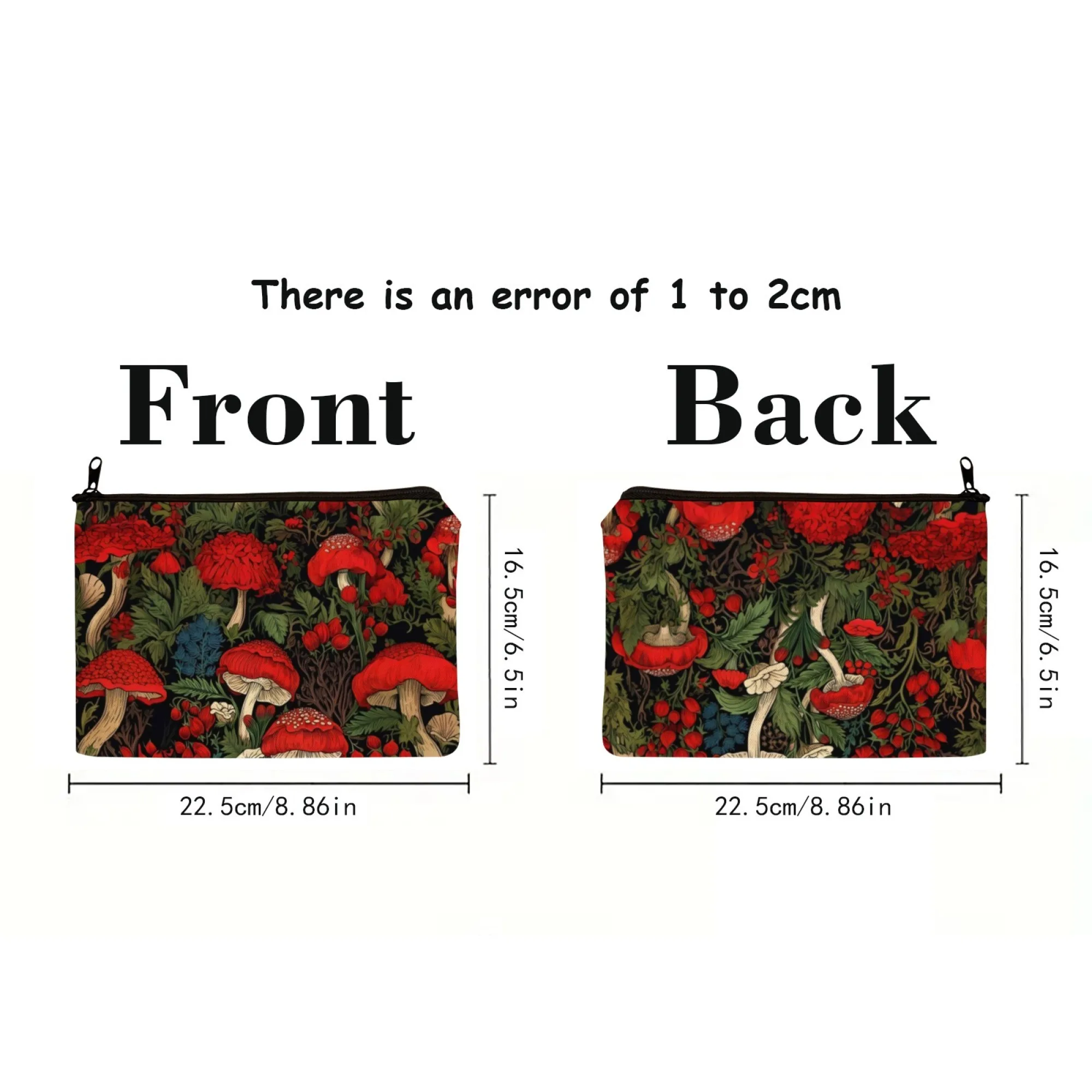 활기찬 빨간색 버섯 메이크업 가방 양면 인쇄 내구성 지퍼 대용량 여행 주최자 매니아를 위한 이상적인 선물