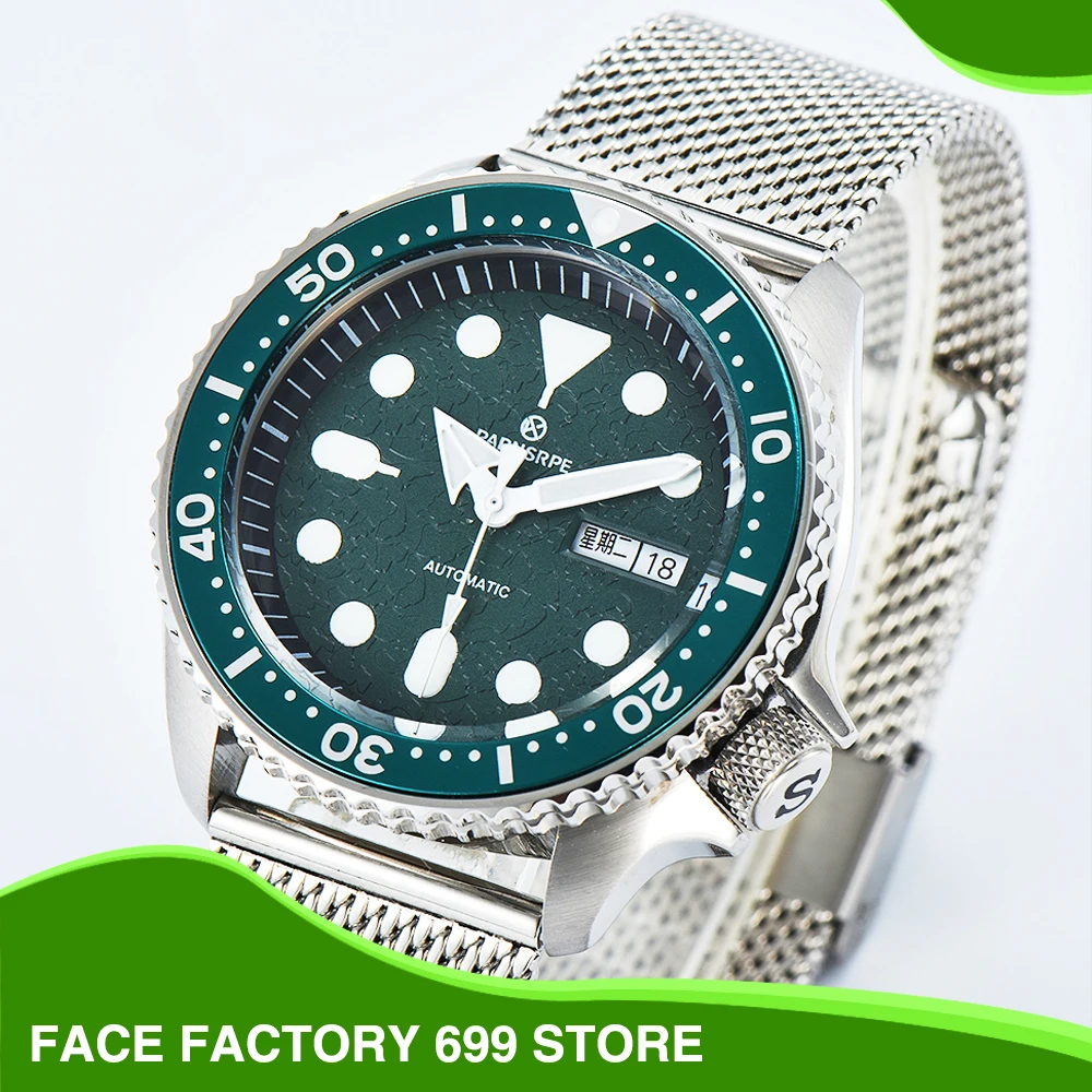 

PARNSRPE - Luxury Green Textured Men's Watch NH36 Movement 316L Brushed Stainless Steel Sapphire Crystal Waterproof Watch