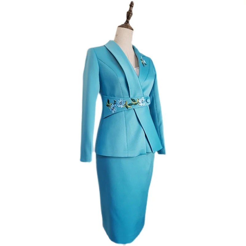 New Chinese Professional Skirt Suits Uniform Embroidered Two-piece Set Blazer & Suits High End Luxury Office Lady Clothes