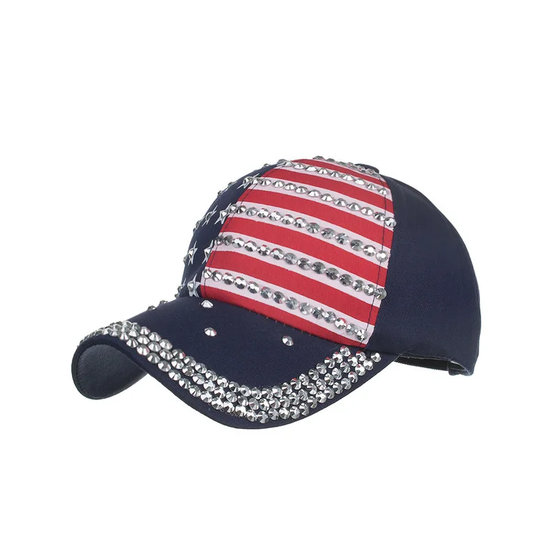 Zhongmei Spring/Summer New Product: American Flag Pentagram Print Rhinestone Baseball Cap, Duckbill Cap, Sun Hat