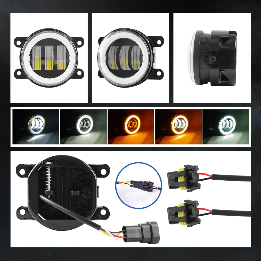 

3.5 Inch Car Front DRL White Amber Halo Daytime Running Light Round LED Fog Lamp Off-road 4x4 Bumper 36V for Jeep Wrangler Dodge