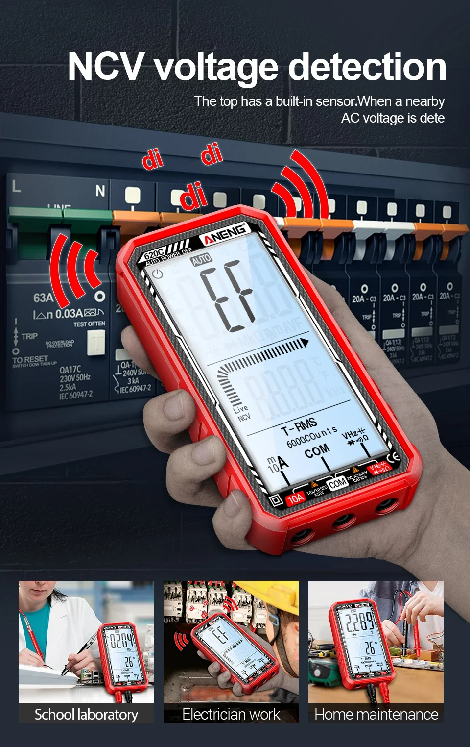

Цифровой мультиметр ANENG 620C: тестер тока и напряжения, 6000 измерений, амперметр, измерение емкости, сопротивления, диодов, инструменты для тестирования