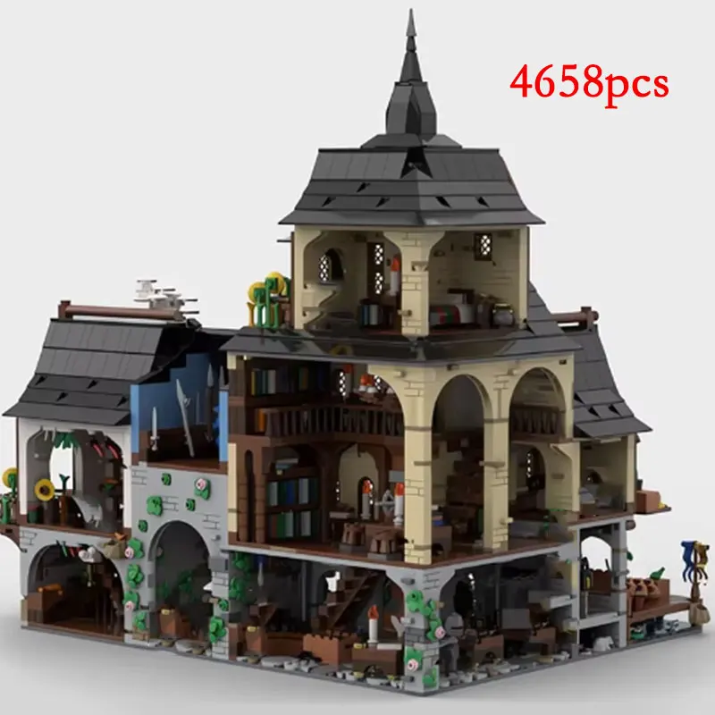 Spot small particle MOC-134085 medieval town urban architecture street view house model creative DIY gift toy puzzle ornament