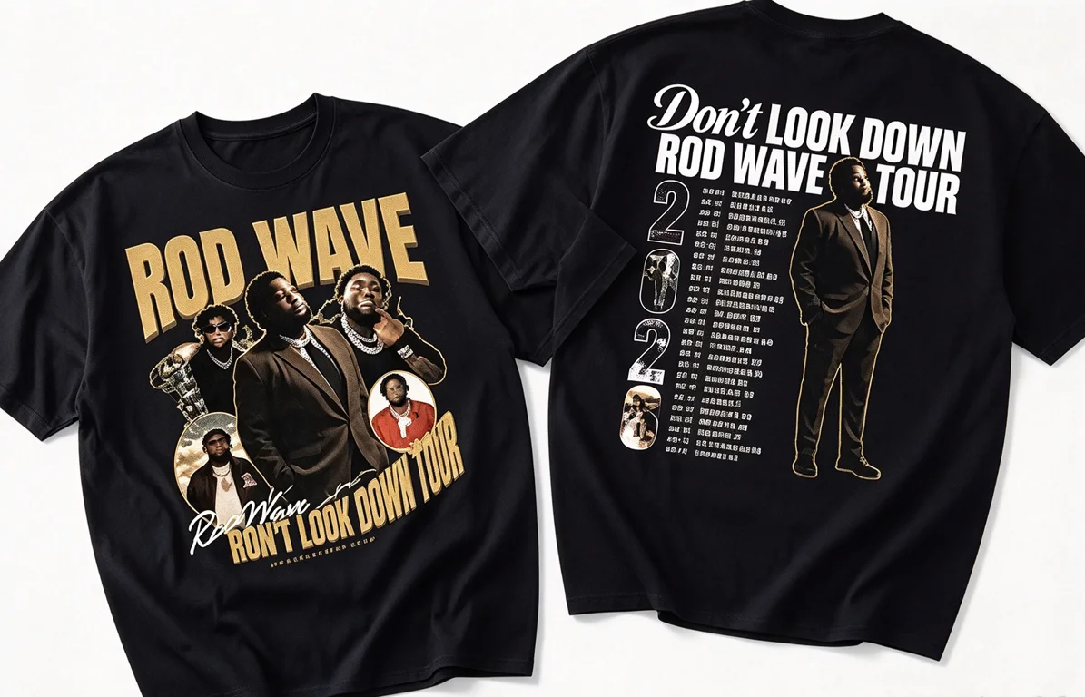 Rod Wave T-Shirt Unisex Double Sided Graphic Tee Don't Look Down Tour 2026 Retro Hip Hop Rapper Concert Merch Casual Cotton Tops