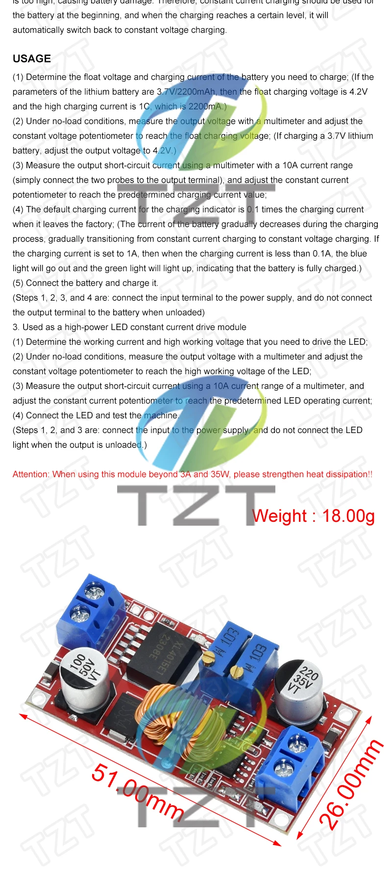 TZT 5A DC zu DC CC CV Lithium-Batterie Step down Lade Board Led Power Converter Lithium Ladegerät Step Down Modul XL4015 – Detail 14