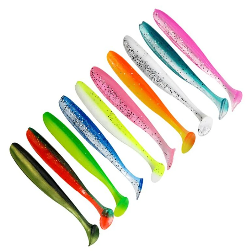 10pcs/Lot Soft Lures T Tail Jigging Wobblers Fishing Lure 55mm 70mm Tackle Double Color Bass Pike Aritificial Silicone Swimbait