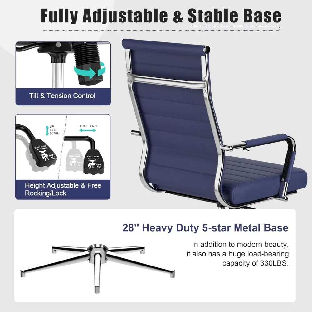 كرسي مكتب مريح من الجلد باللون الأزرق الداكن، كرسي دوار مضلع حديث لغرف الاجتماعات، مقعد تنفيذي قابل لضبط الارتفاع #6