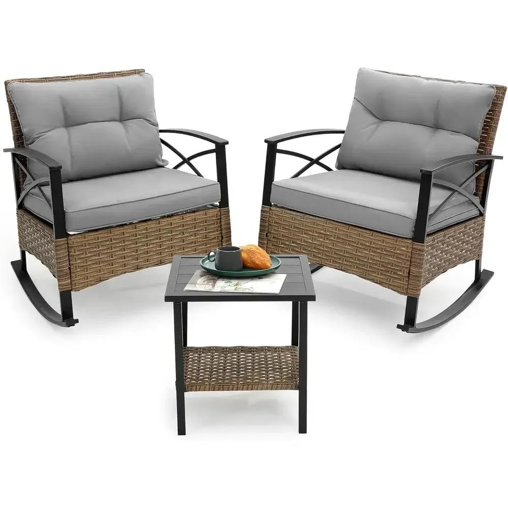 

3-Piece Patio Furniture Set: Outdoor Rocking Chairs with Cushions for Backyard Relaxation
