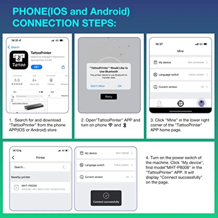 طابعة استنسل وشم لاسلكية محمولة مع اتصال بلوتوث لفناني الوشم OntheGo: نسخة نقل حراري لاسلكية