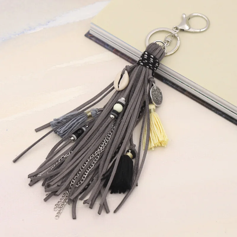 Boho Handgefertigter Schlüsselanhänger Taschenanhänger Damenschmuck Mehrschichtiger Samtband-Quasten-Muschel-Schlüsselanhänger Auto-Hängezubehör – Detail 3