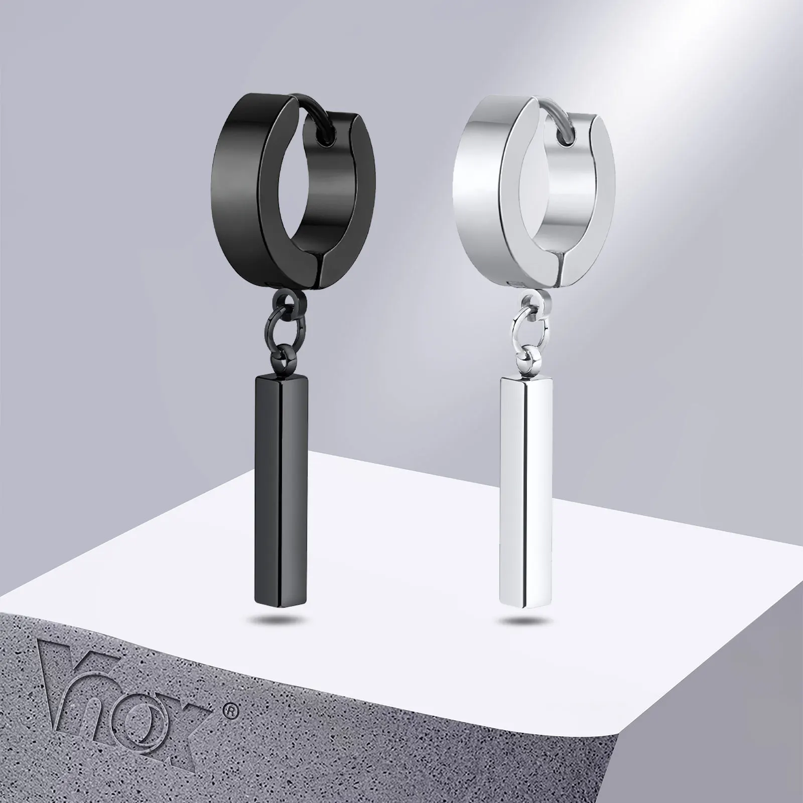 Vnox Cool Punk Statement Geometric Bar Earrings for Men Jewelry, Hypoallergenic Stainless Steel Hoop Huggie Earrings