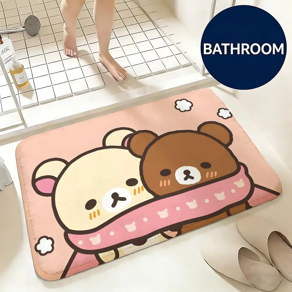 Soft Flannel Floor Mat Character Rilakkuma Floor Mat Non-Slip Absorbent Doormat Bathroom Bedroom Home Decor Rug