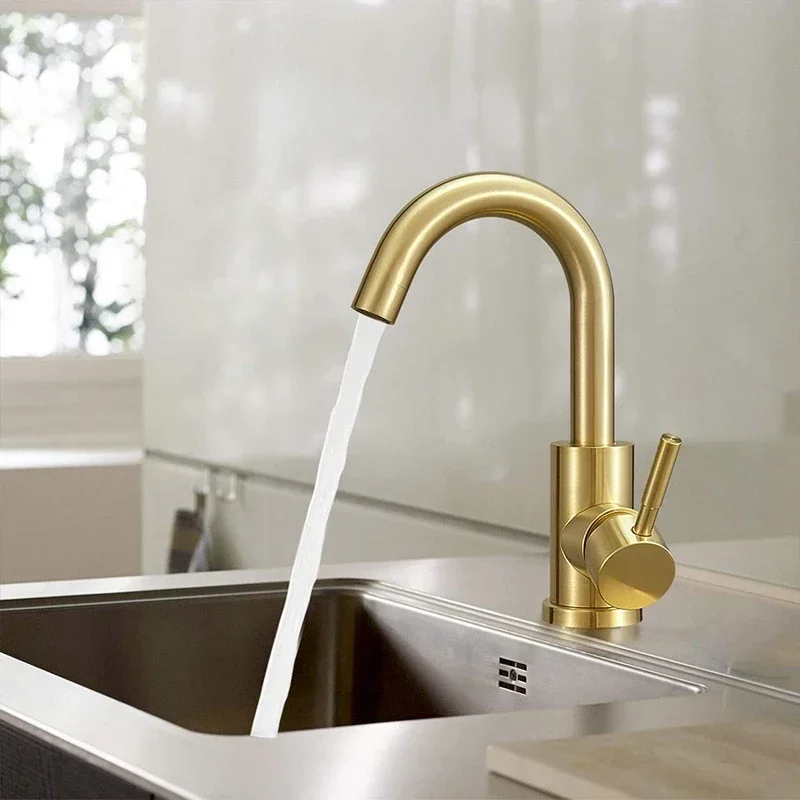

Modern Basin Faucet Gold Basin Faucet Bathroom Taps Single Handle Hot and Cold Sink Mixer Taps Stainless Steel Basin Faucet