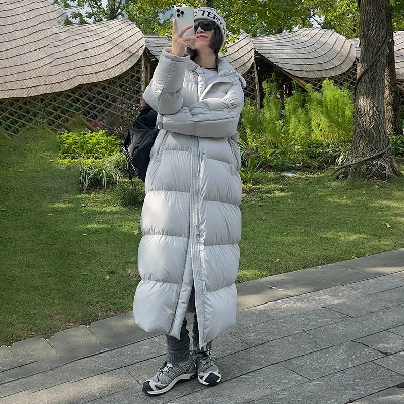 두꺼운 후드 90% 화이트 덕다운 여성용 겨울 2025 신상 루즈핏 -20도 퍼프 다운 코트 여성 파카 오버코트