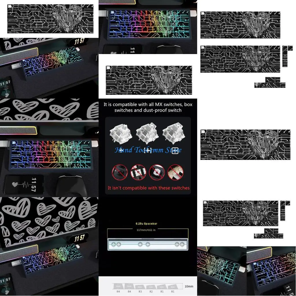 

H37F 64/74Key Keycaps Love Circuit Keycap Side Print Backlit Keycaps for 60 Keyboards