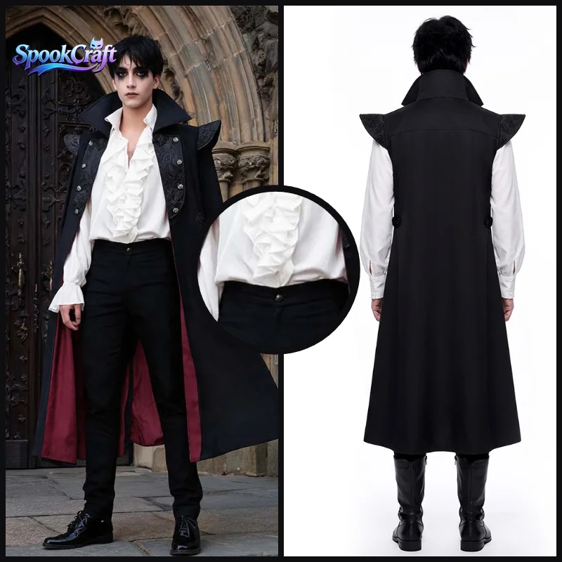 Neuer Vampir-Mantel mit Stehkragen, Halloween-Rollenspiel-Kostüm, Vampir-Baron-Cosplay-Weste für Herren