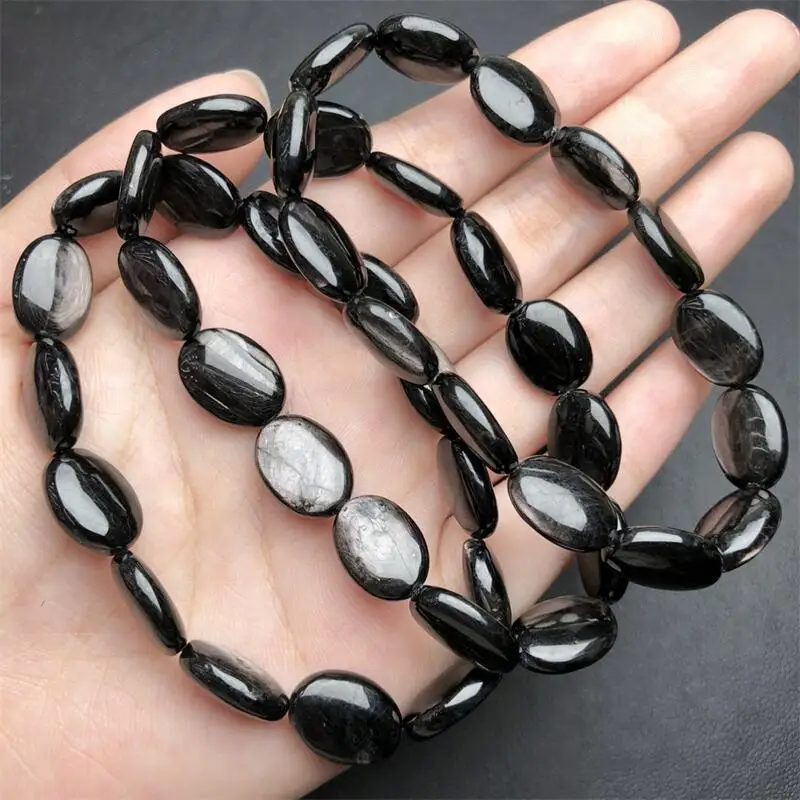 Natural Hypersthene Egg Bead Bracelet Handmade Reiki Crystal Fortune Energy Mineral Woman Jewelry Gift 1PCS 10X14MM