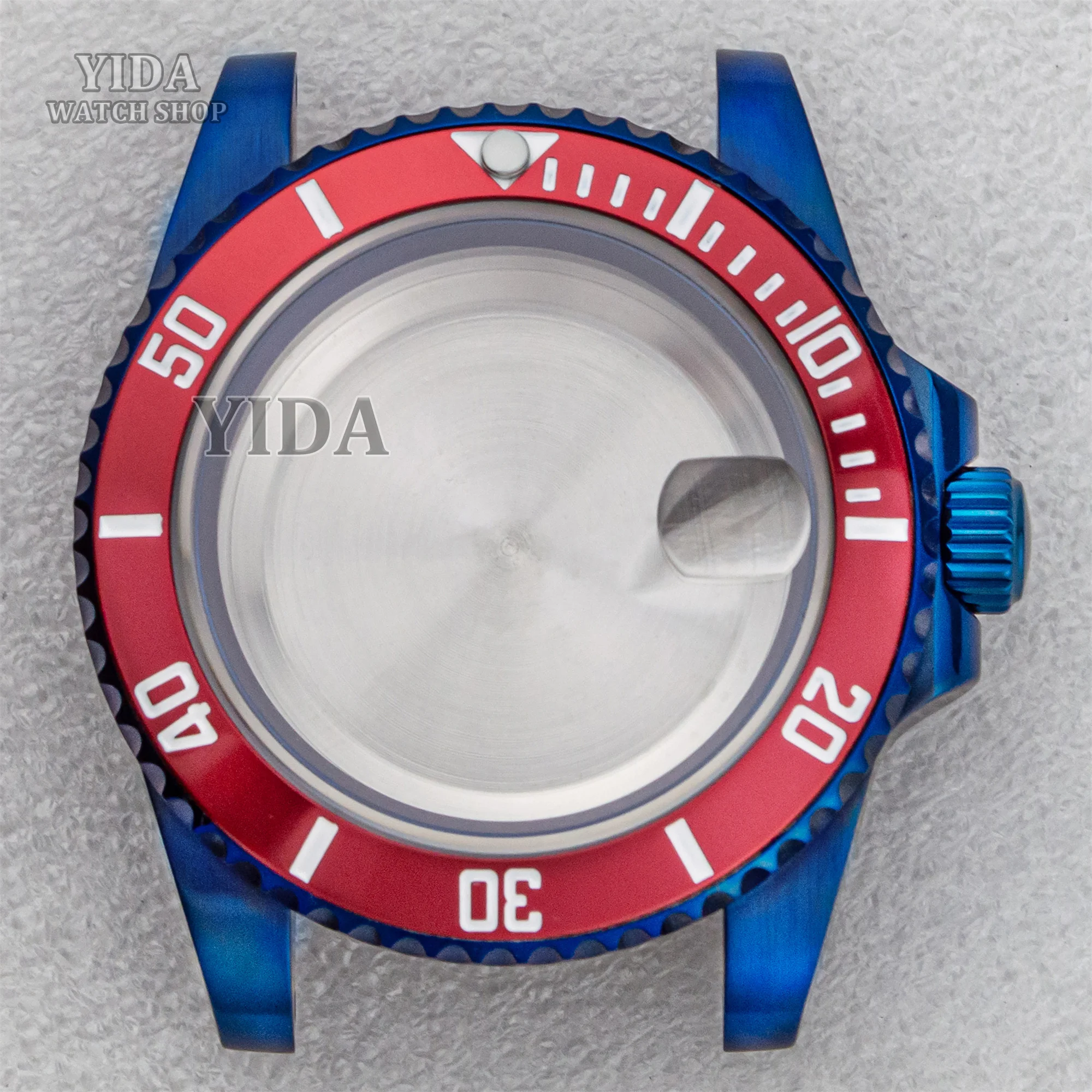 40mm Blue Watch Case Stainless Steel Case Ceramic Bezel 100M Waterproof Sapphire Glass for SUB GMT NH35/36 Movement  Watch Parts