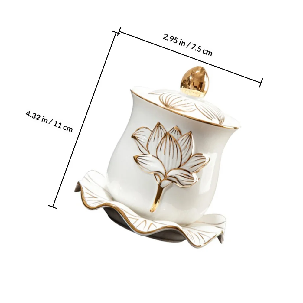 طقم أنيق من كؤوس البورسلين المنقوشة على شكل زهرة اللوتس لحفظ الماء في المعابد للطقوس البوذية وتقديم القرابين وإكسسوارات المعابد المنزلية