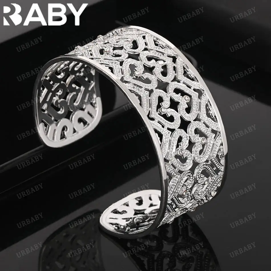 

URBABY 925 Sterling Silver Zircon Retro Pattern Bangle For Women Anniversary Gift Popular Wild Fashion Romantic Jewelry