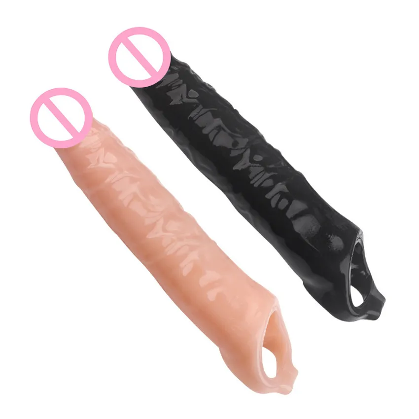 Manga extensora de pene grande de 28cm de largo, condones reutilizables, anillos para el pene para retrasar la eyaculación, masajeador de próstata,