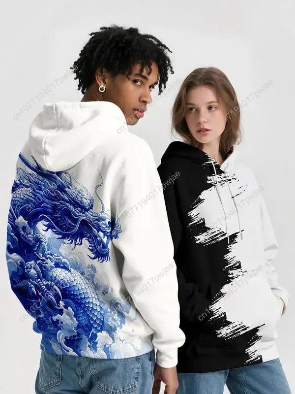 بلوفر رجالي بغطاء للرأس مطبوع ثلاثي الأبعاد مع جيوب، سويت شيرت بقلنسوة باللون الأسود والأحمر للجنسين للأولاد المراهقين