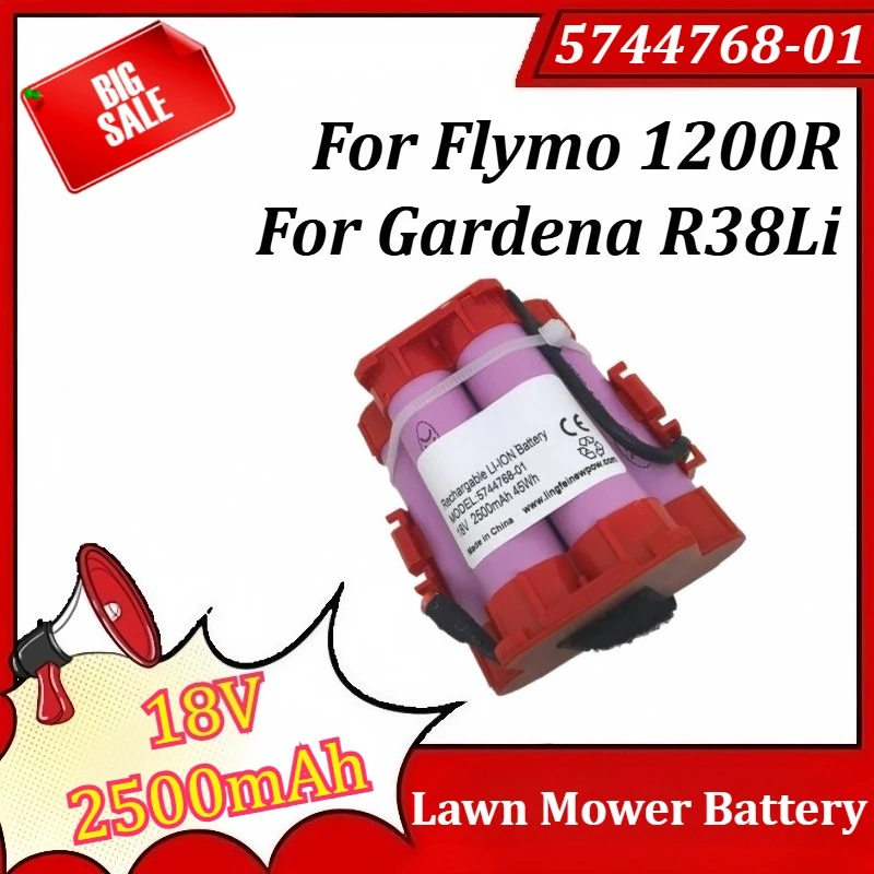 

18V 2500mAh 5744768-01 Replacement Battery for Flymo 1200R for Gardena R38Li Lawn Mower Battery