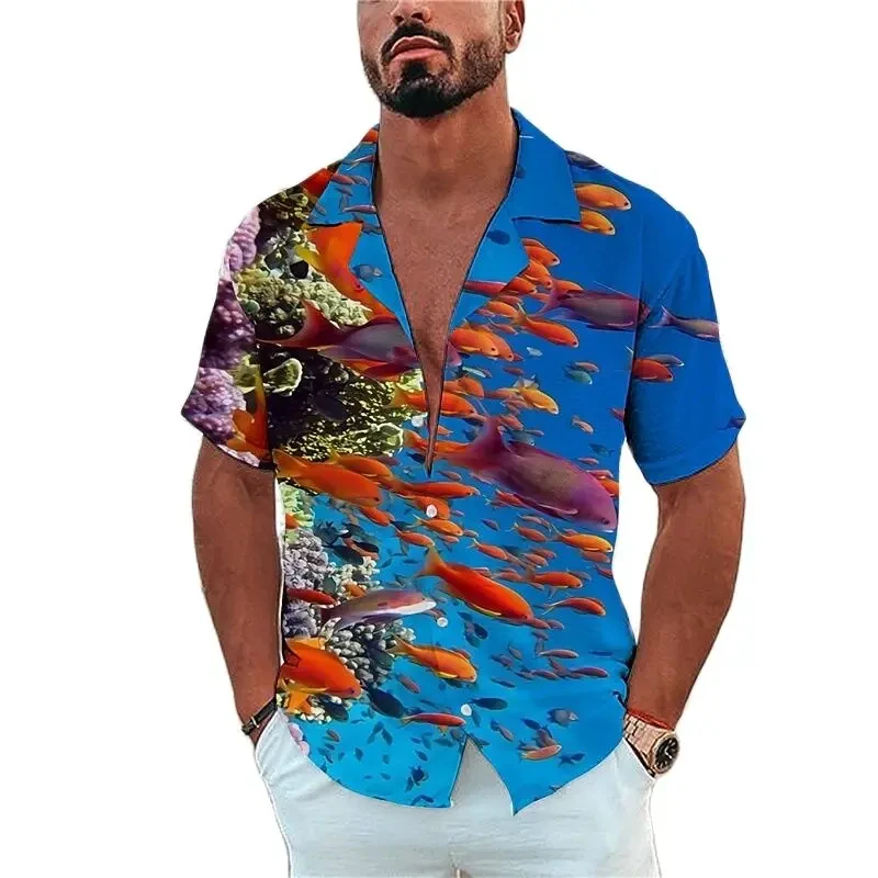 Camisas hawaianas de playa para hombre, camisa de vida marina con estampado 3D, ropa de calle de moda, Blusa de manga corta, Tops de vacaciones