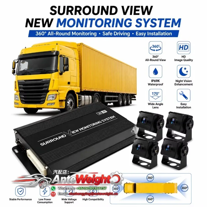 3D 360-Degree Surround View Camera System | AHD 10.1 Inch Monitor | Truck Bus RV Reversing Backup Camera Recorder