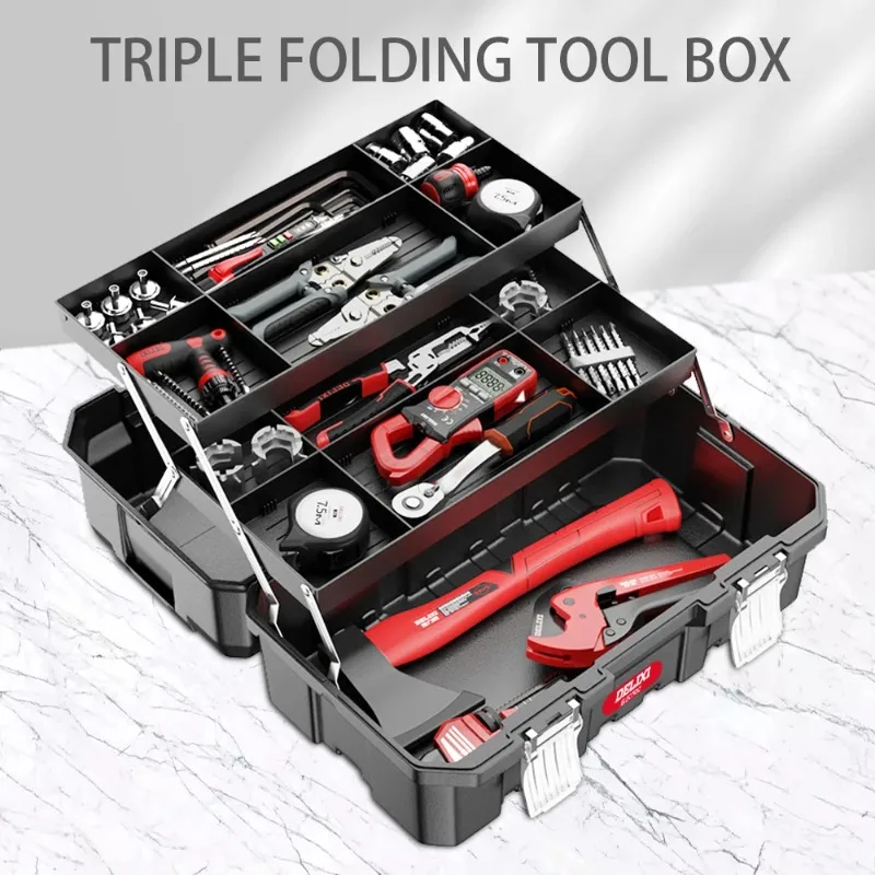 

Heavy Duty Folding Tool Box Triple Layer Storage Organizer for Home Repair Automotive And Workshop Tools