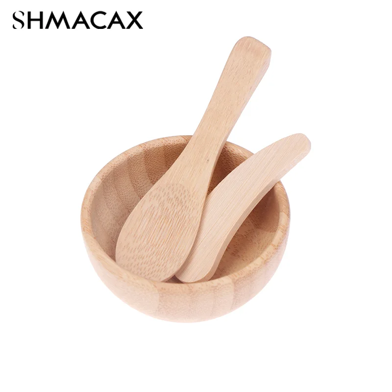 Empty Bamboo Facial Mask Bowl Knife Spoon Cosmetic Wooden Mask Tools DIY Tableware Makeup Container