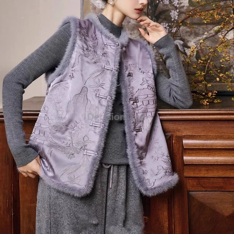 

2025 high end temperament gentle style women's vest retro elegant chinese tang suit vest trendy printing daily versatile singlet